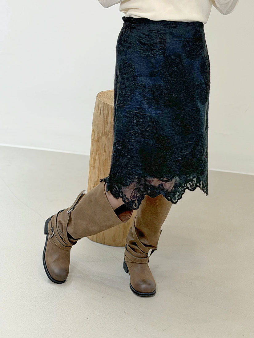 Paisley Embroidered Scalloped Hem Skirt (2 Colours)