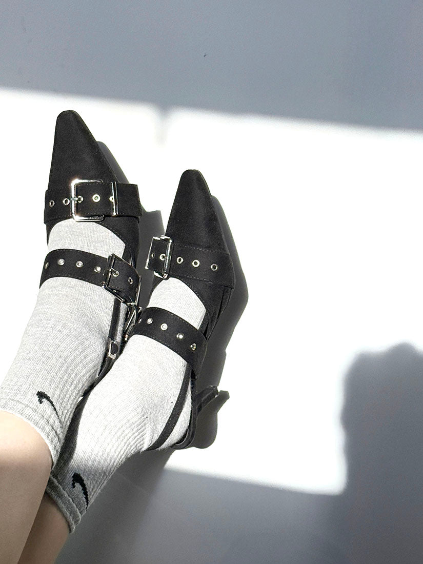 Buckle Suede Point Toe Mules (2 Colours)