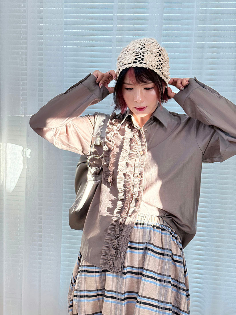 Drawstring Waist Plaid Bubble Skirt (2 Colours)