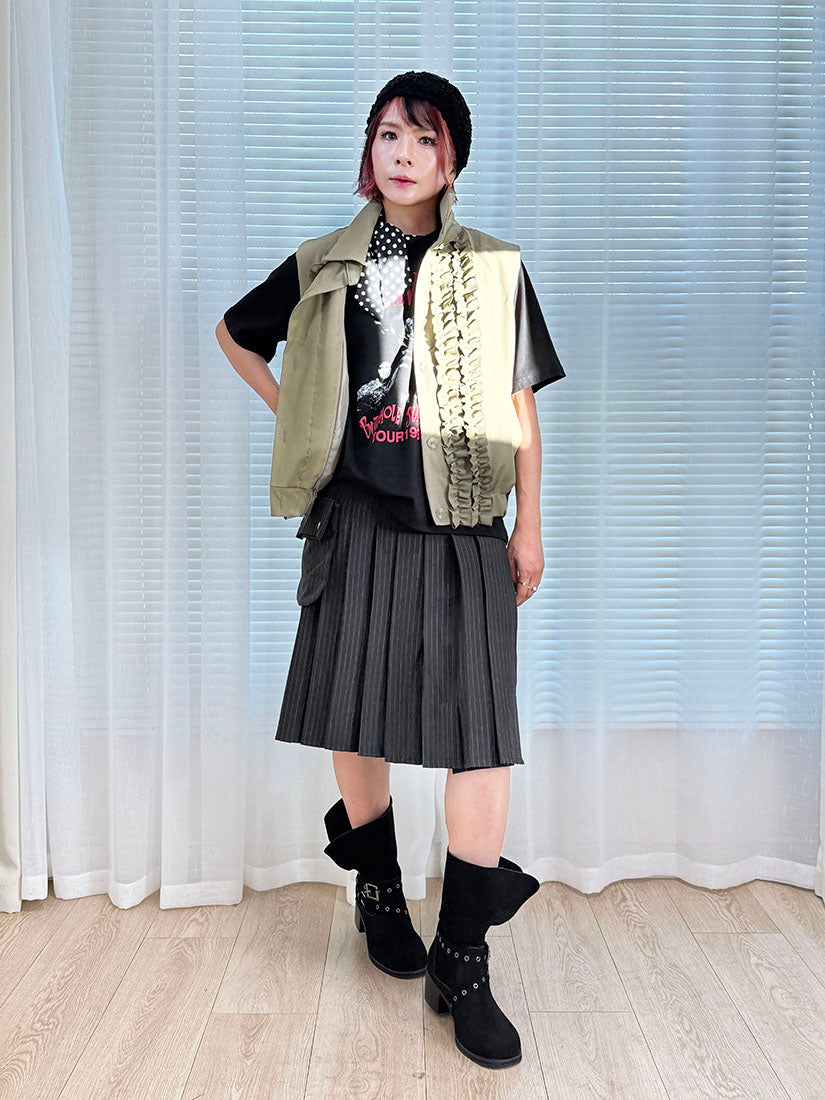 Ruffle Detail Stretchy Waist Vest Jacket (2 Colours)