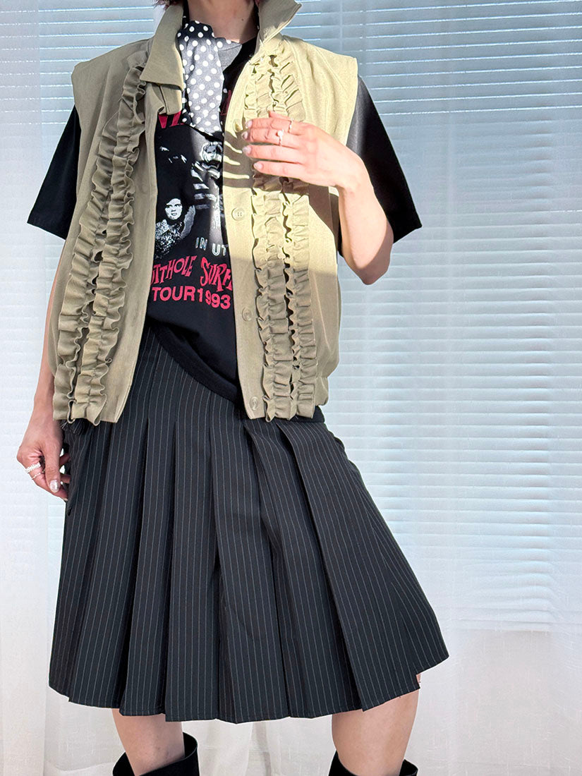 Ruffle Detail Stretchy Waist Vest Jacket (2 Colours)