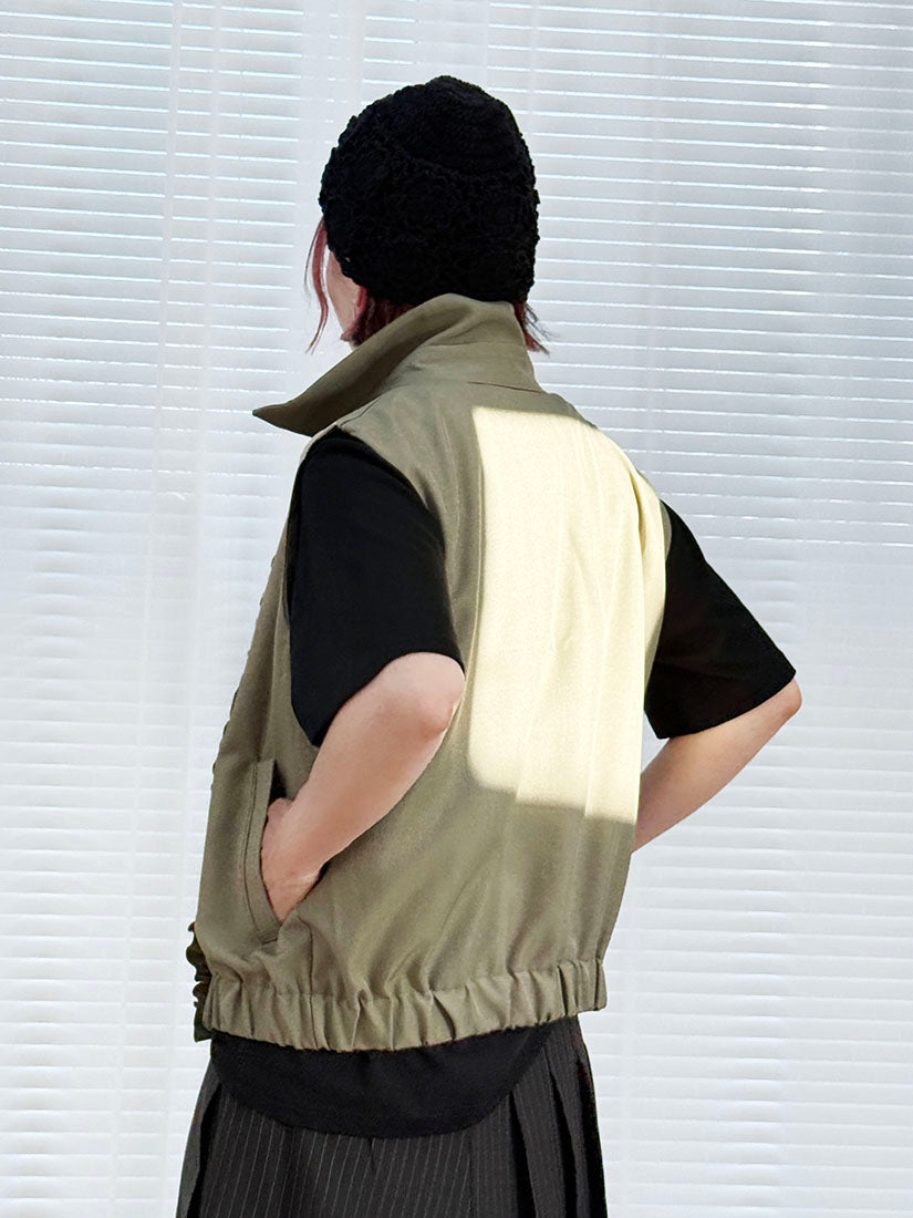 Ruffle Detail Stretchy Waist Vest Jacket (2 Colours)