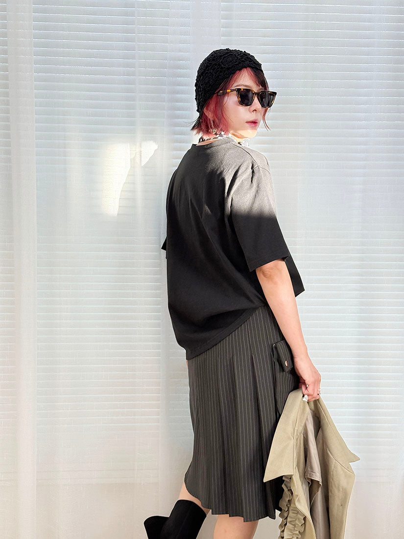Detachable Pocket Pleated Stripe Skirt (2 Colours)