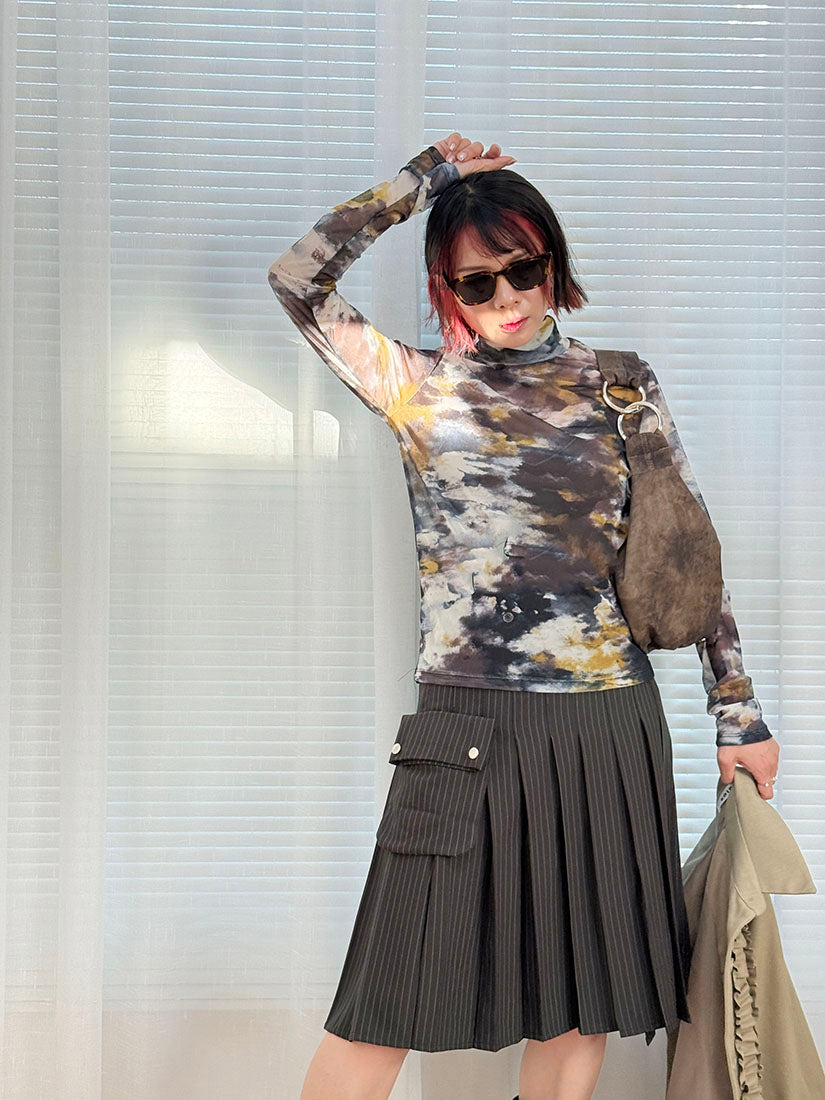 Tie Dye Printed Mock Neck Mesh Top (3 Colours)
