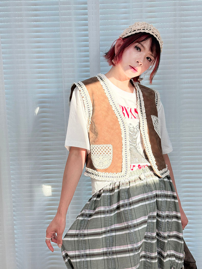 Drawstring Waist Plaid Bubble Skirt (2 Colours)