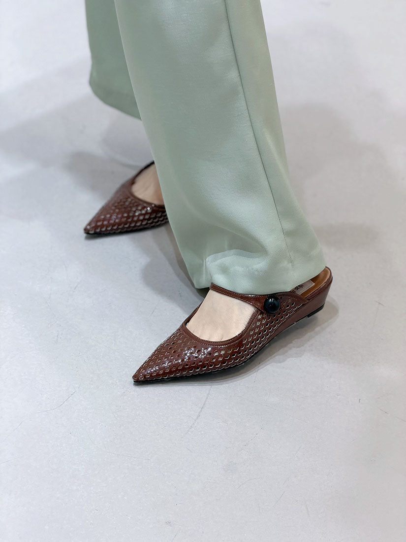 Perforated Pointed Low Wedge Mules (3 Colours)