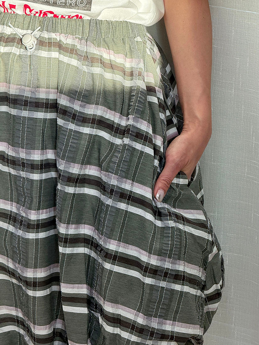 Drawstring Waist Plaid Bubble Skirt (2 Colours)
