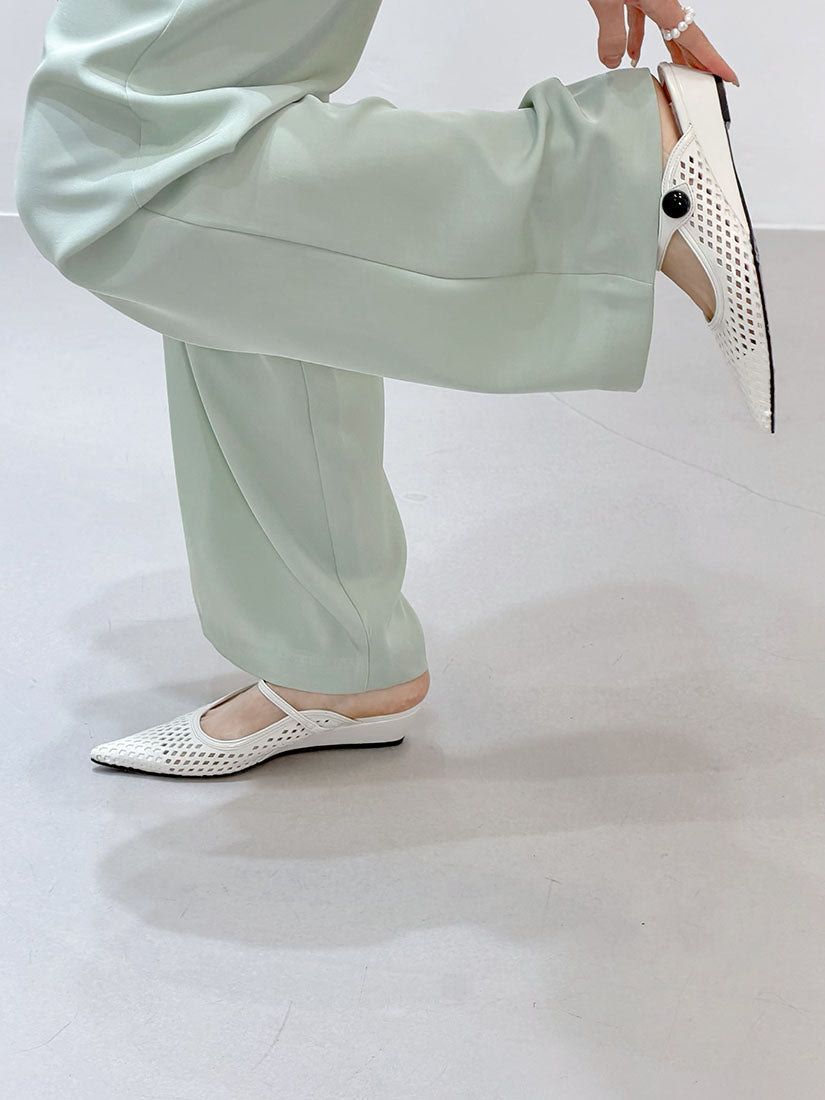 Perforated Pointed Low Wedge Mules (3 Colours)