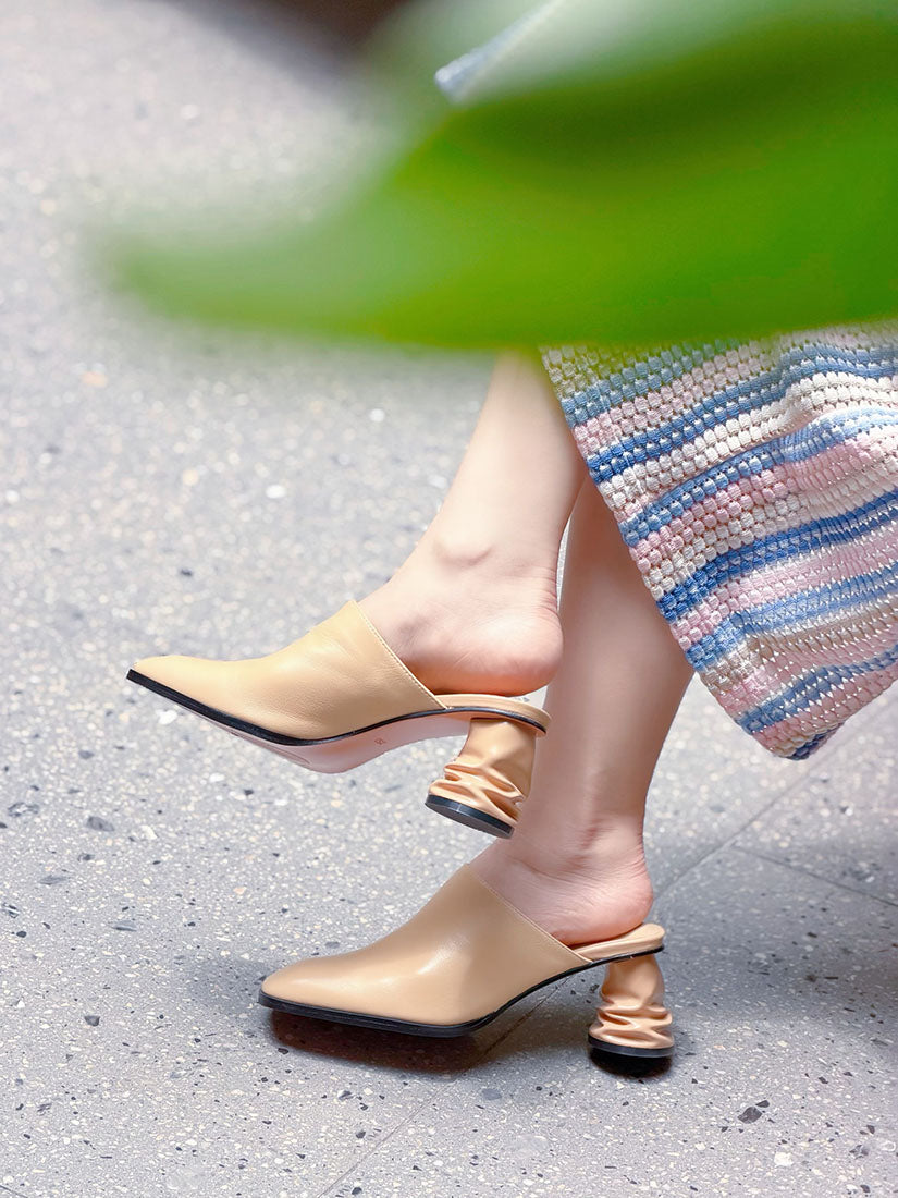 Crushed Soda Can Heel Leather Mules (3 Colours)