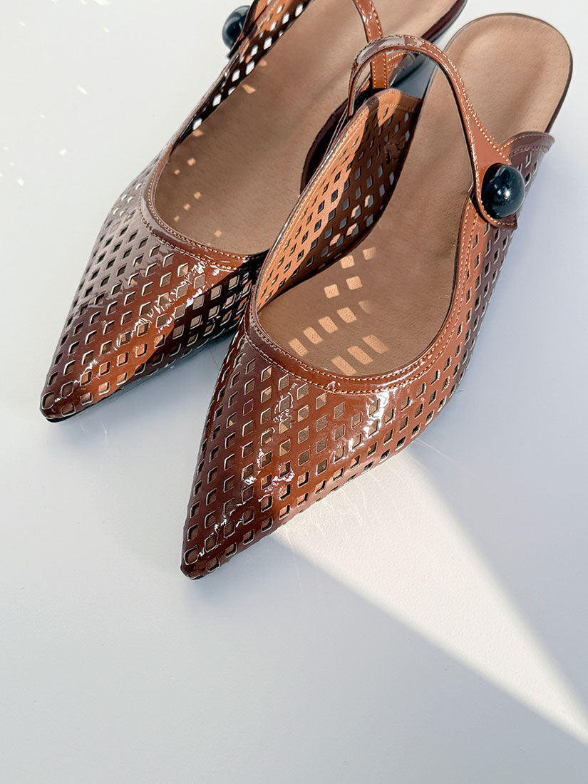 Perforated Pointed Low Wedge Mules (3 Colours)