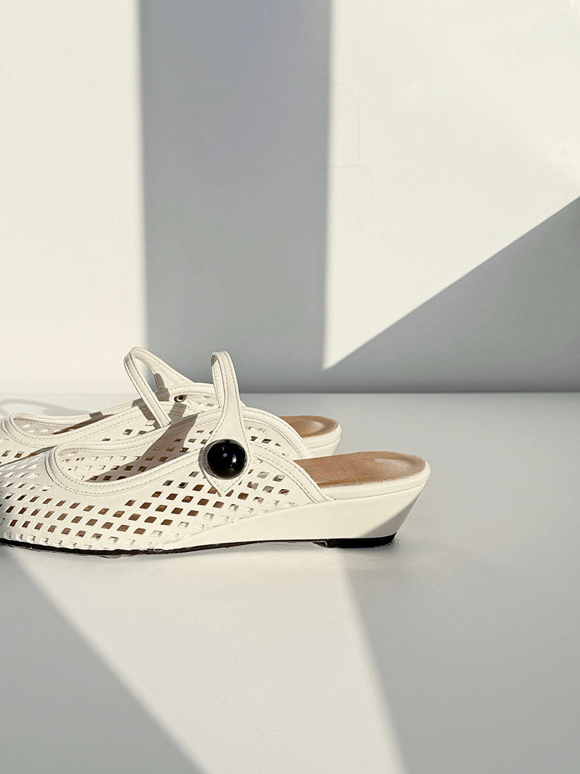 Perforated Pointed Low Wedge Mules (3 Colours)