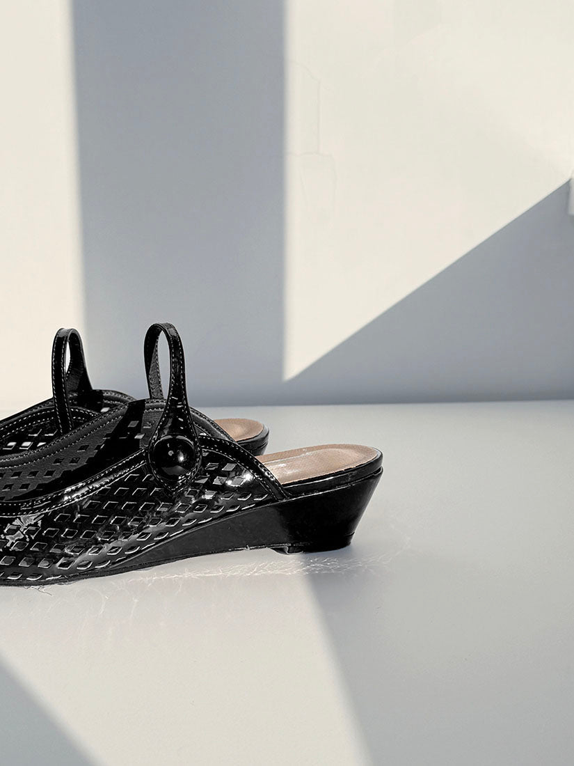 Perforated Pointed Low Wedge Mules (3 Colours)