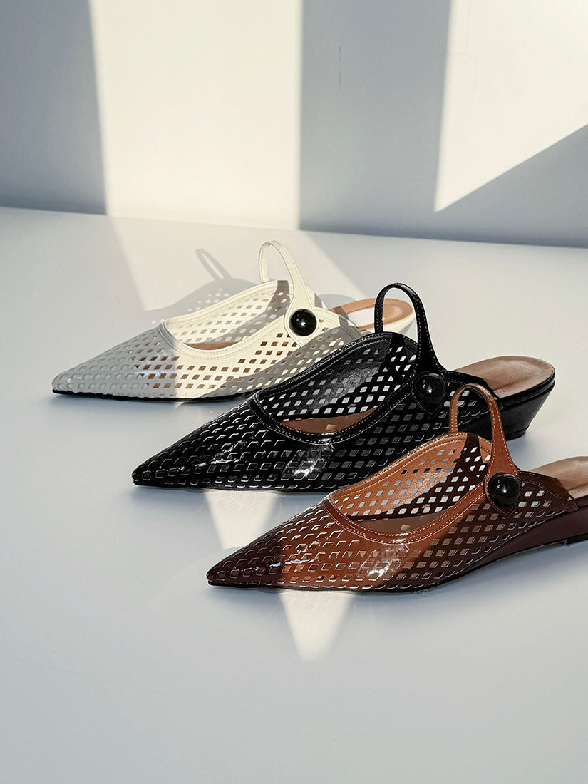 Perforated Pointed Low Wedge Mules (3 Colours)