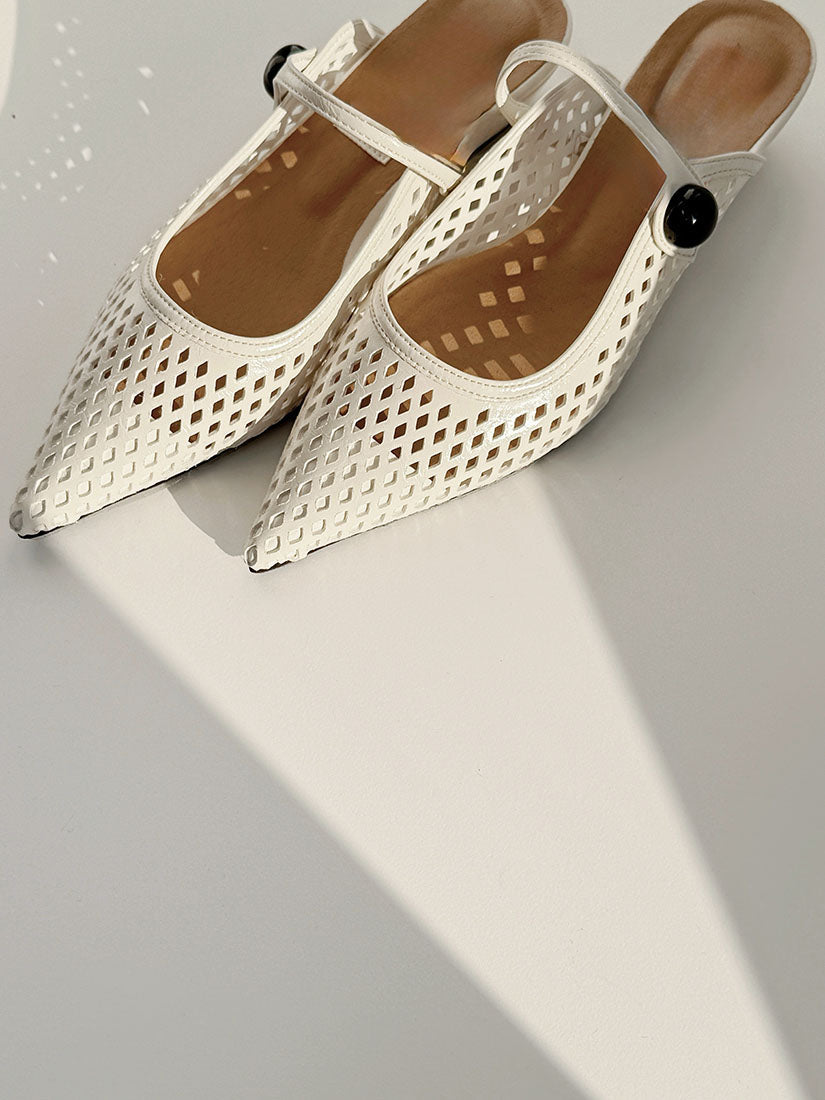 Perforated Pointed Low Wedge Mules (3 Colours)
