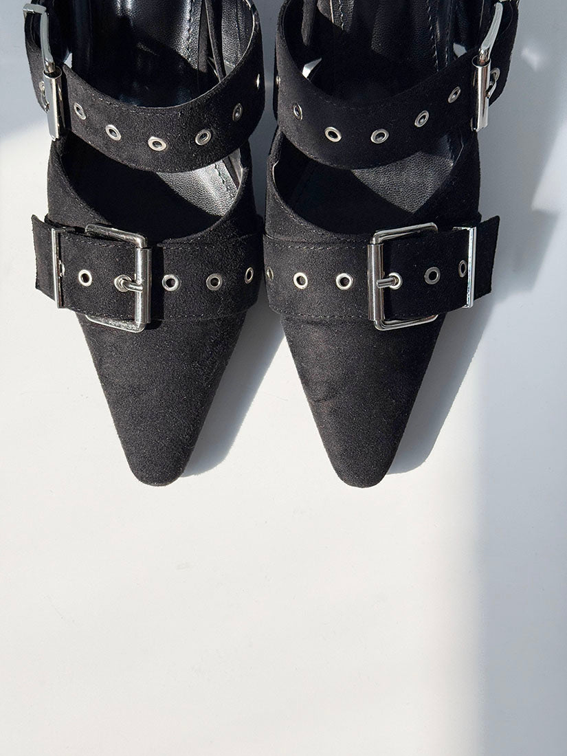 Buckle Suede Point Toe Mules (2 Colours)