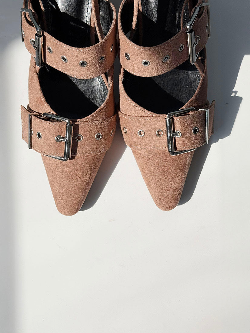Buckle Suede Point Toe Mules (2 Colours)