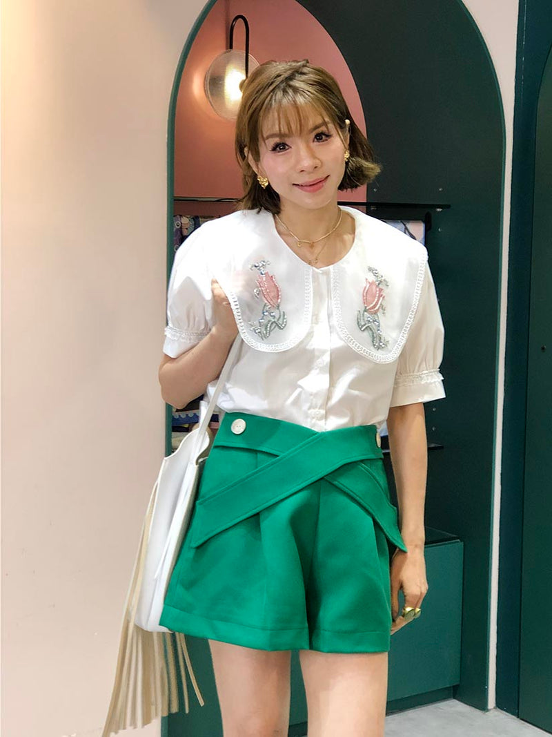 Embroidered Organza Collar Blouse