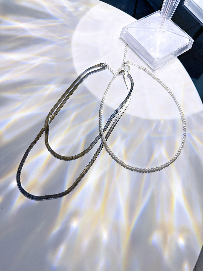 Pearl Snake Chain Triple Necklace Set