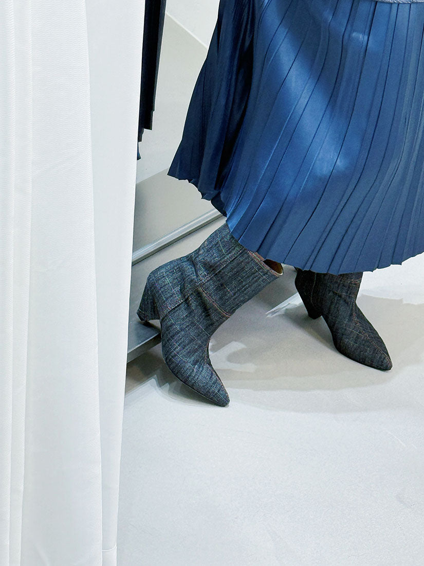 Point Toe Denim Ankle Boots