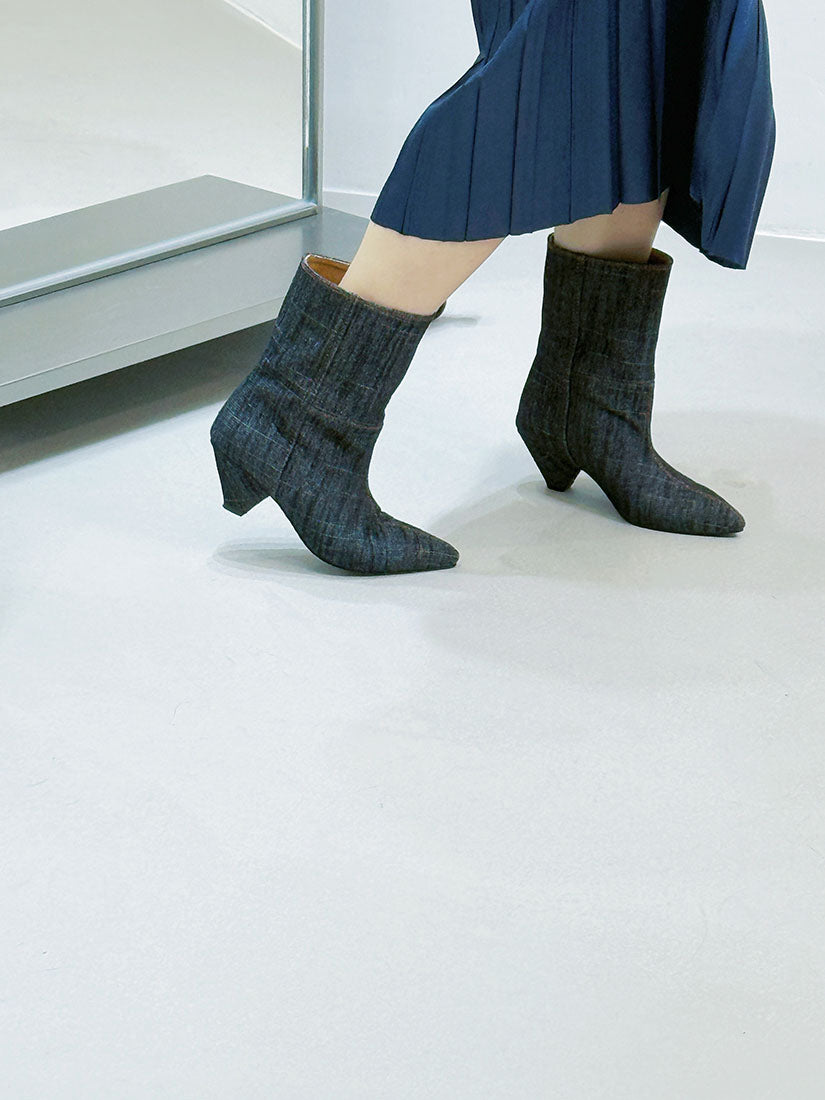 Point Toe Denim Ankle Boots