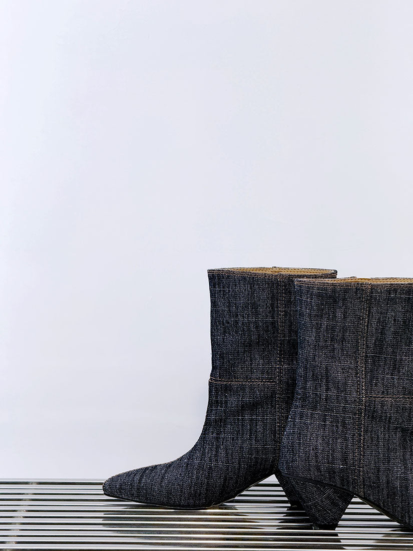 Point Toe Denim Ankle Boots