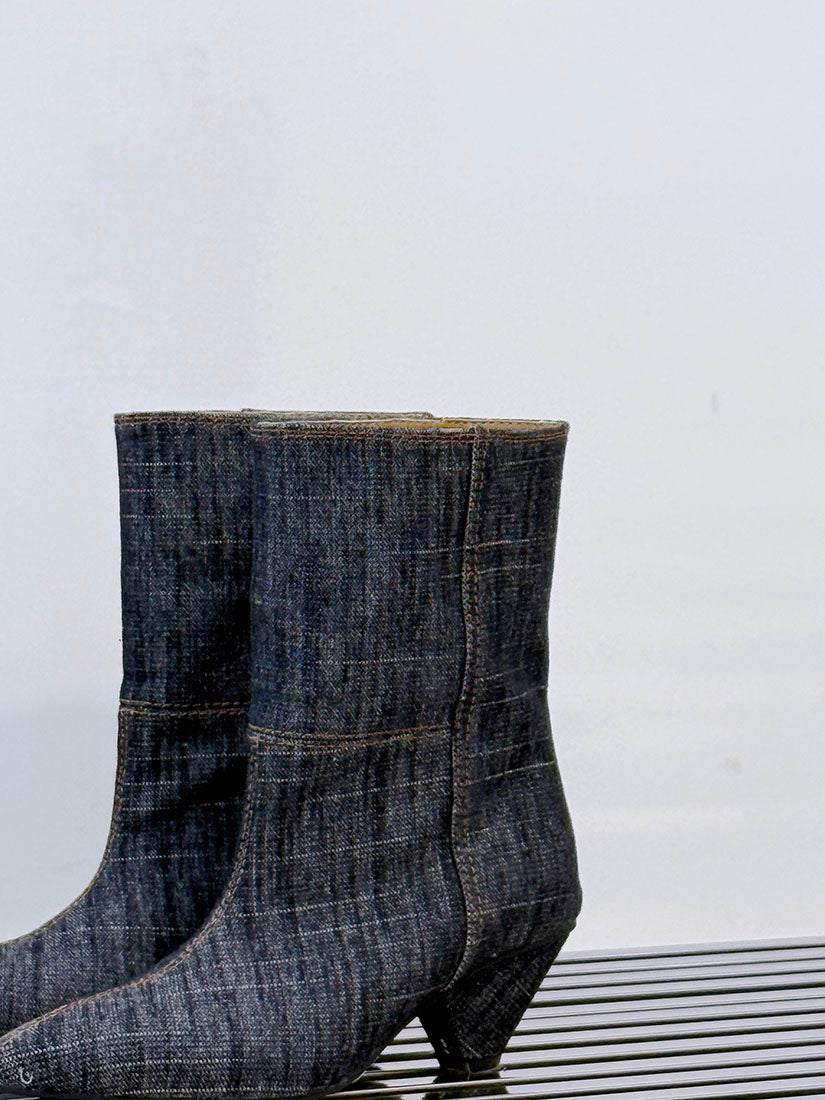 Point Toe Denim Ankle Boots