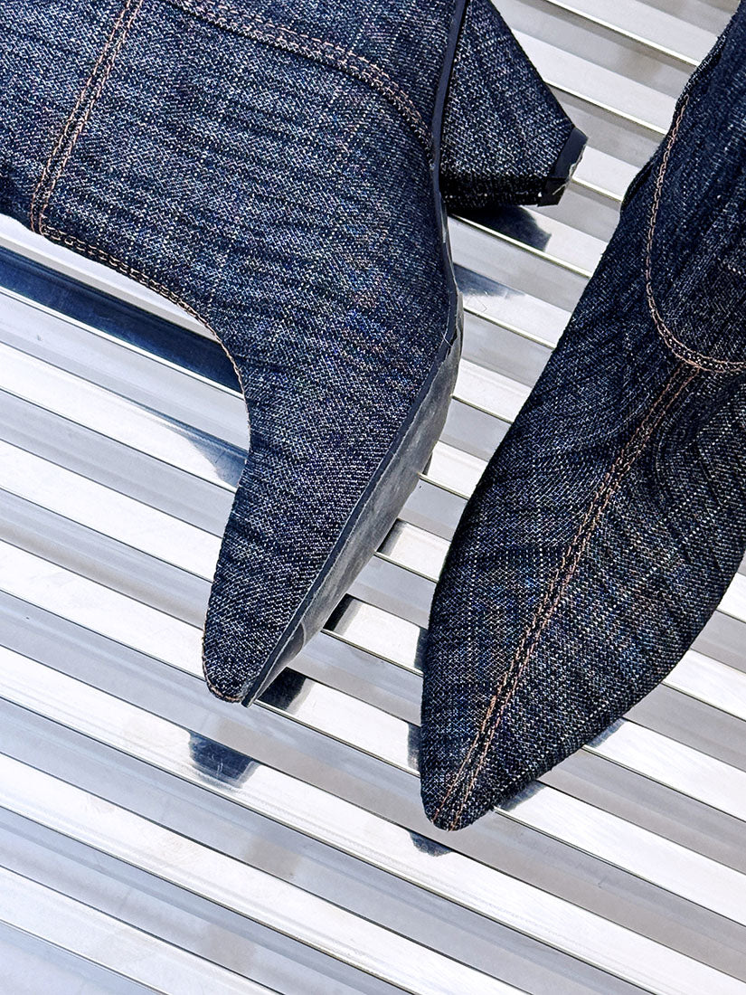 Point Toe Denim Ankle Boots