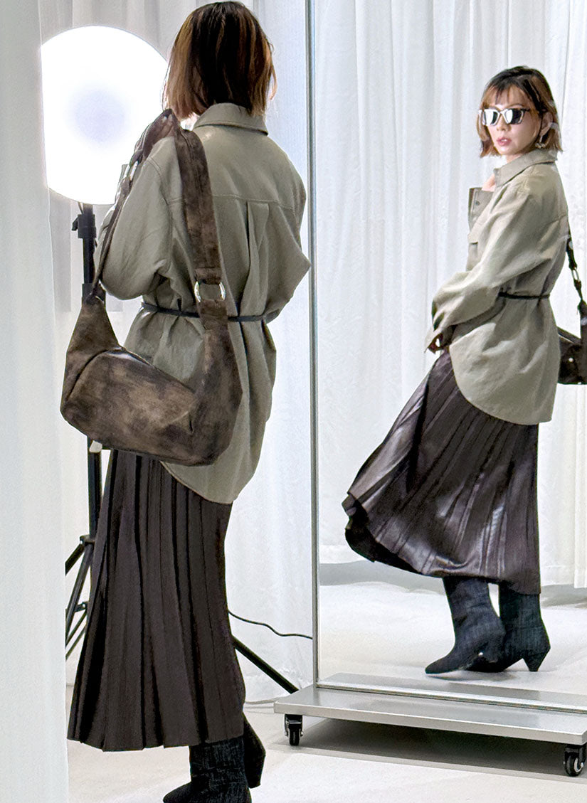 Belted Faux Leather Shirt (2 Colours)