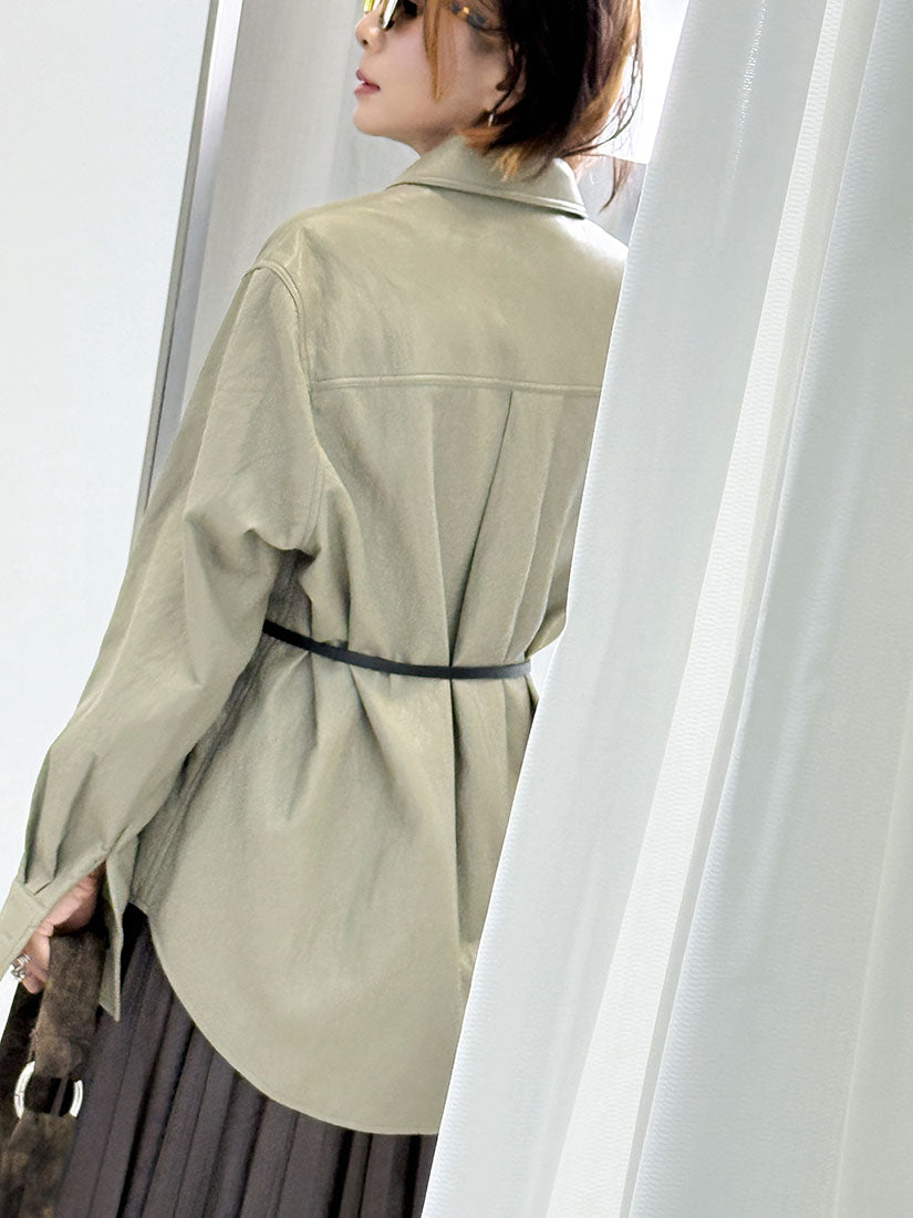 Belted Faux Leather Shirt (2 Colours)