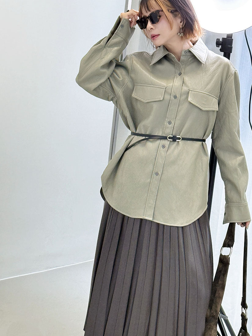 Belted Faux Leather Shirt (2 Colours)