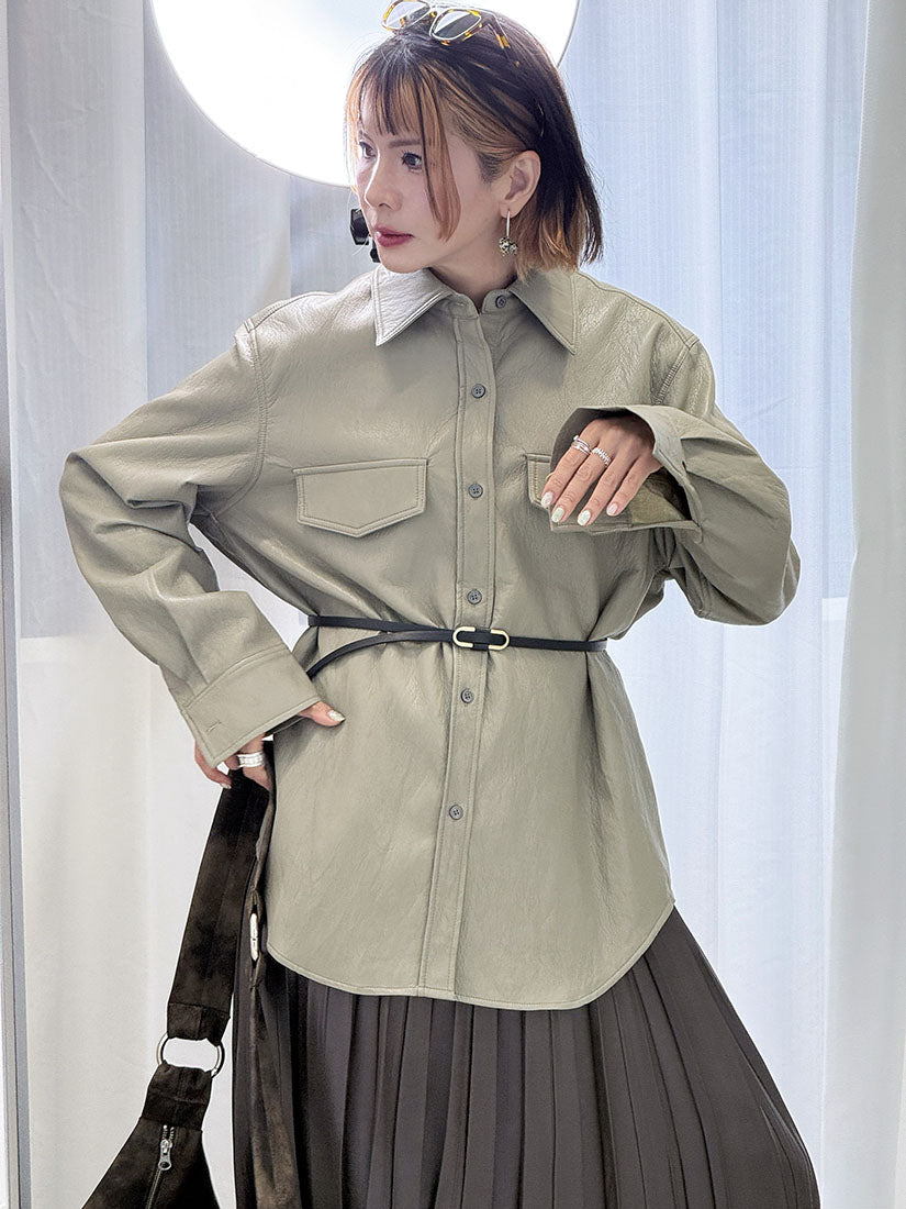 Belted Faux Leather Shirt (2 Colours)