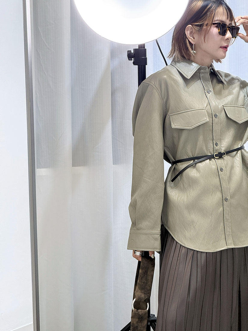 Belted Faux Leather Shirt (2 Colours)