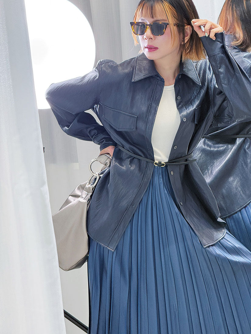 Belted Faux Leather Shirt (2 Colours)