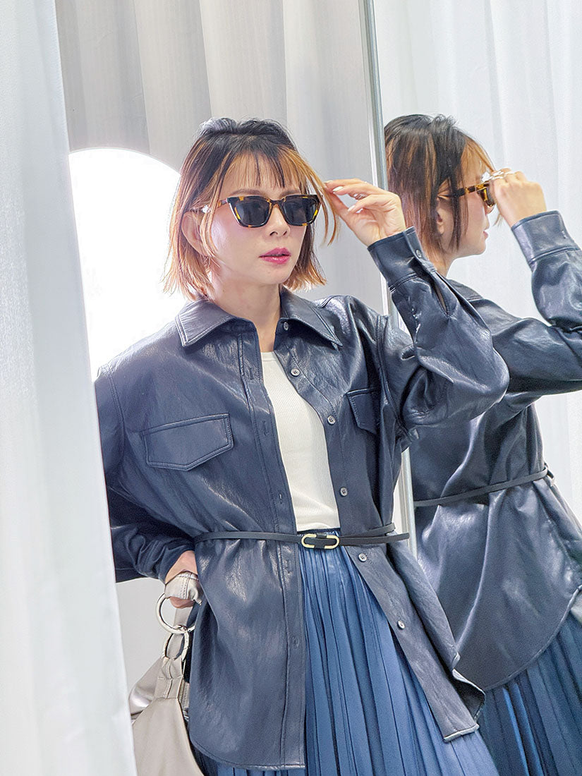 Belted Faux Leather Shirt (2 Colours)