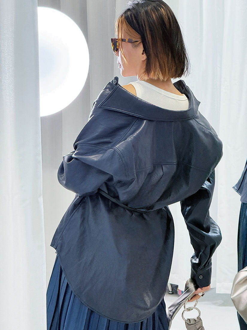 Belted Faux Leather Shirt (2 Colours)