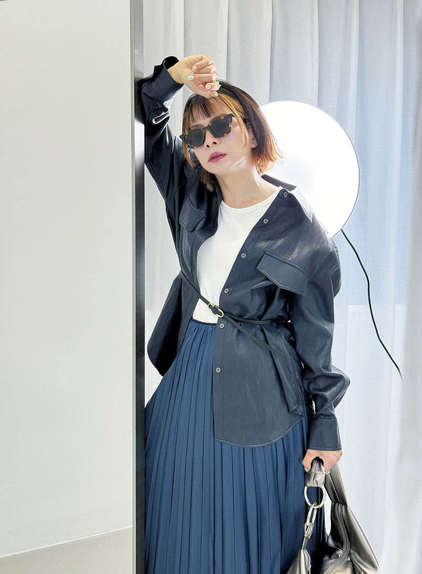 Belted Faux Leather Shirt (2 Colours)