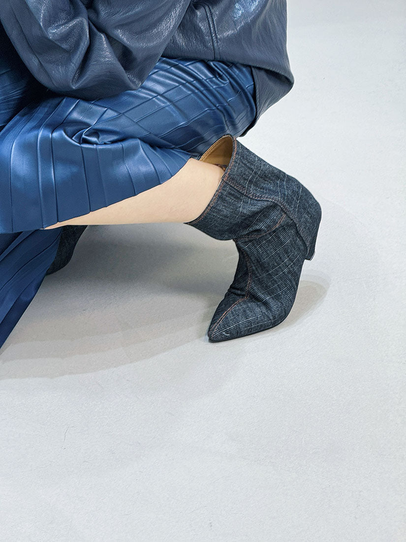 Point Toe Denim Ankle Boots