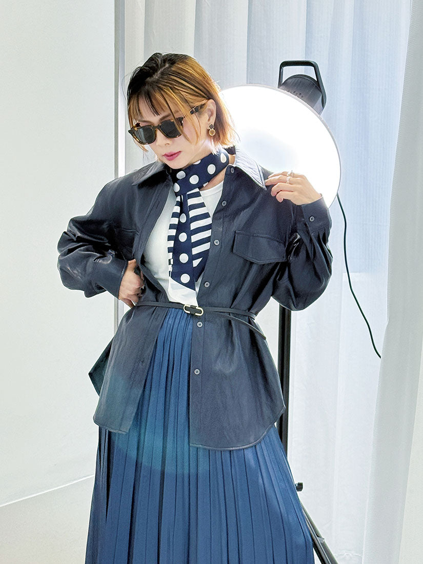 Belted Faux Leather Shirt (2 Colours)