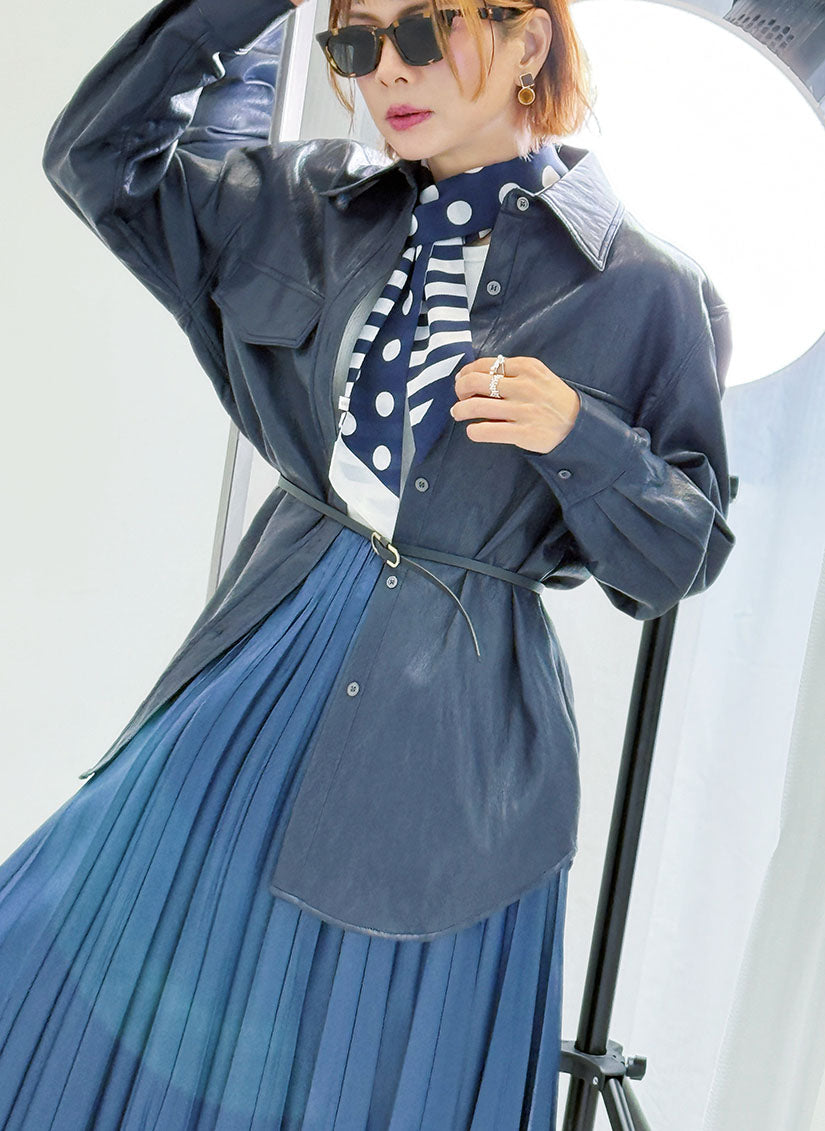 Belted Faux Leather Shirt (2 Colours)