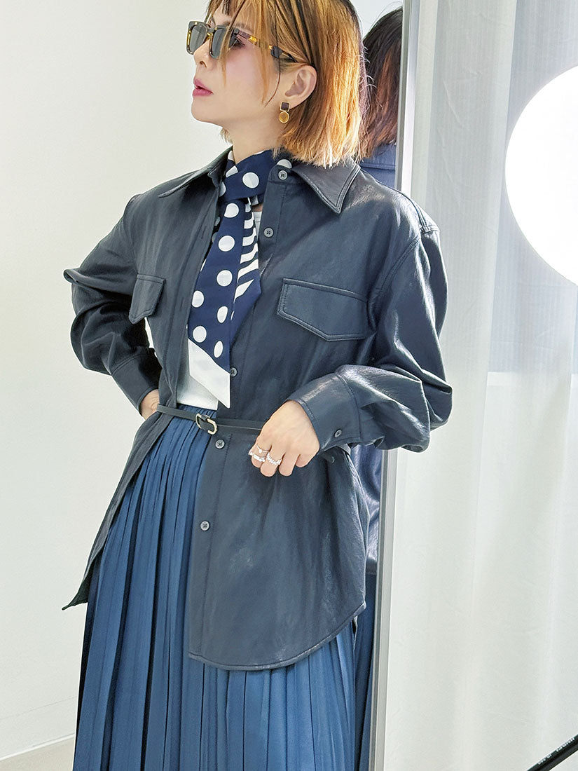 Belted Faux Leather Shirt (2 Colours)
