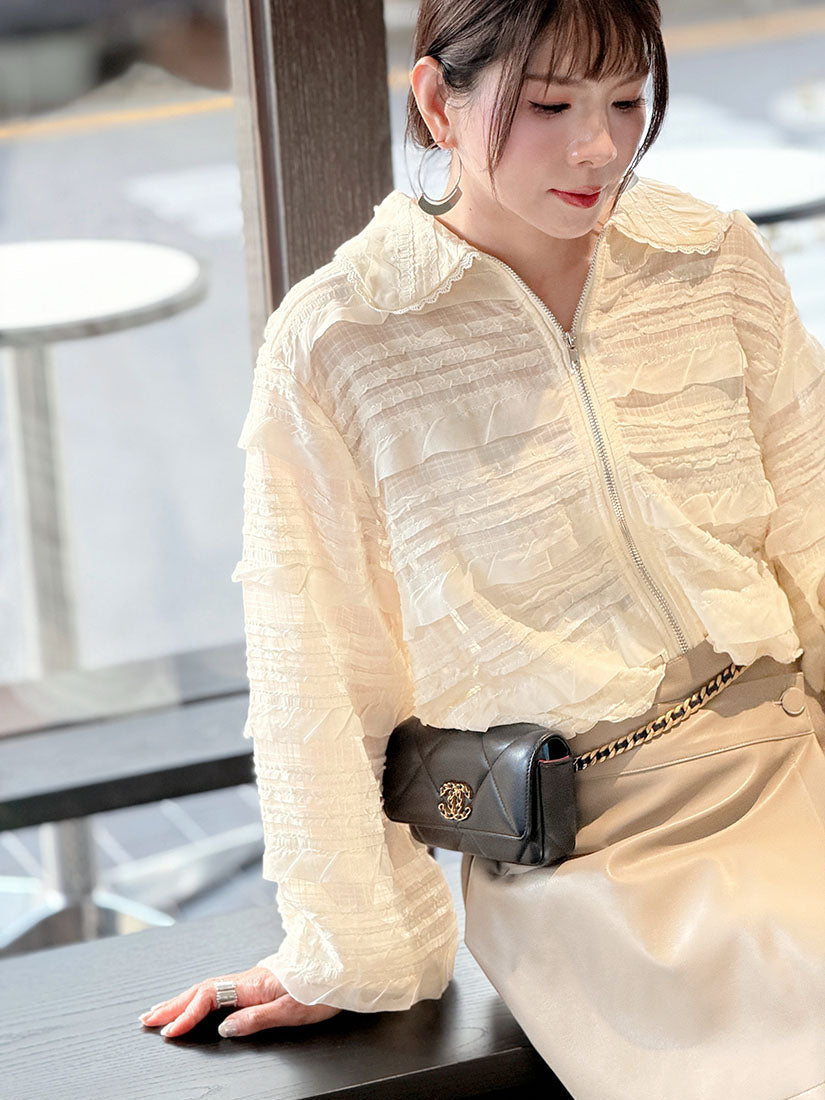 Sheer Ruffle Zip Up Jacket (2 Colours)