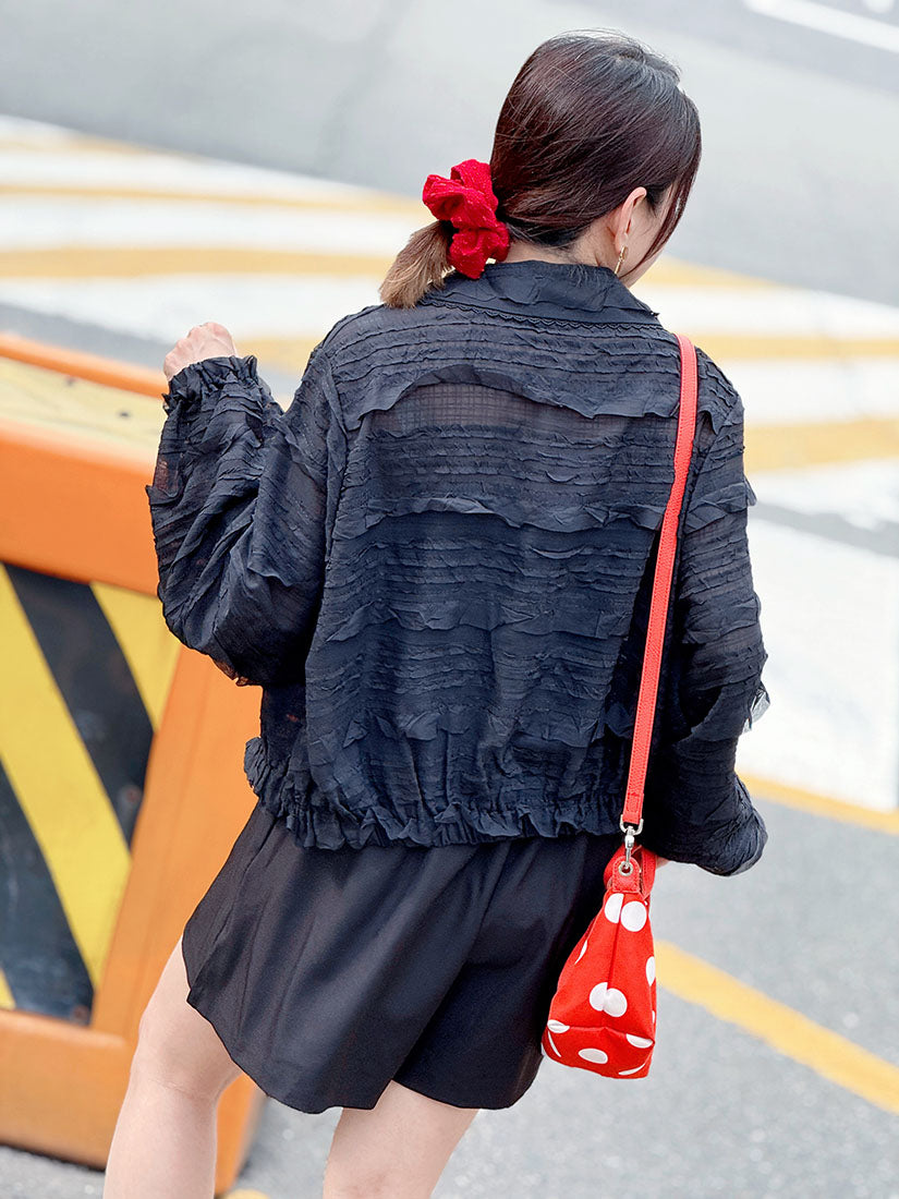 Sheer Ruffle Zip Up Jacket (2 Colours)