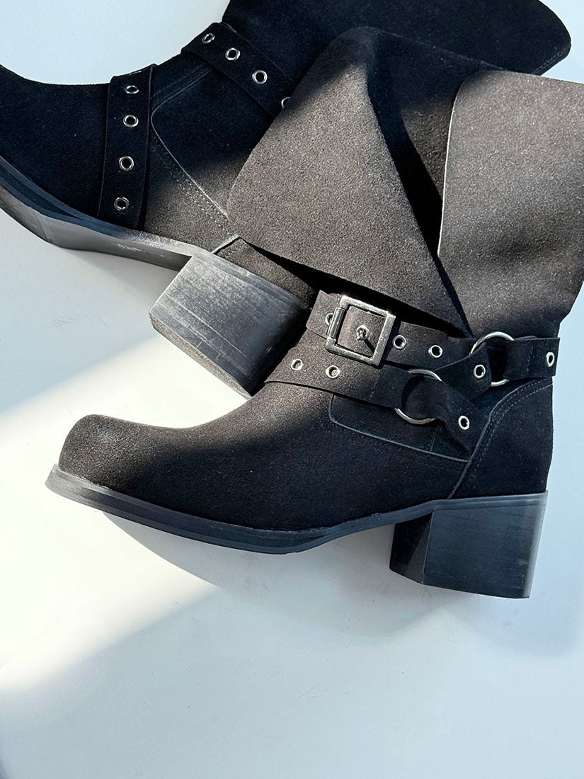Leather Folded Suede Ankle Boots(2 Colours)