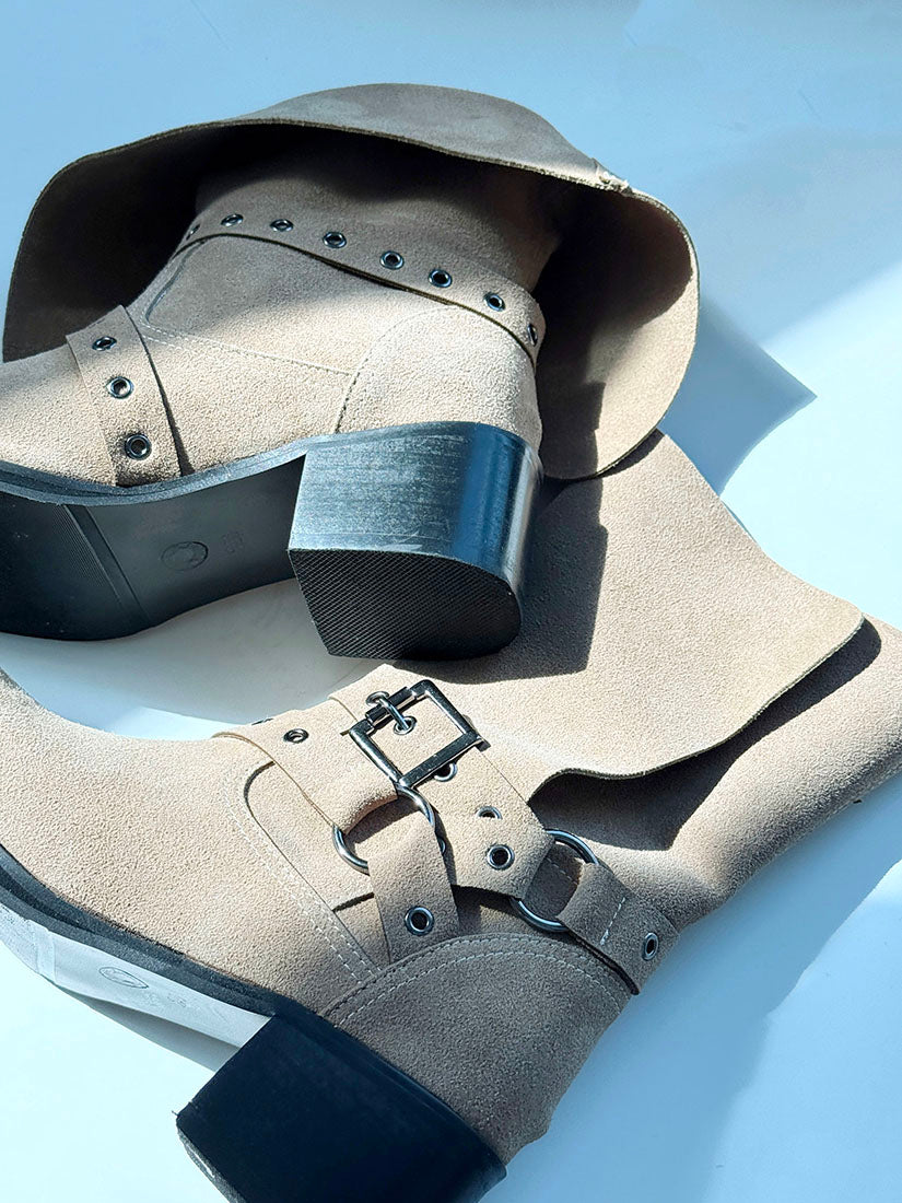 Leather Folded Suede Ankle Boots(2 Colours)