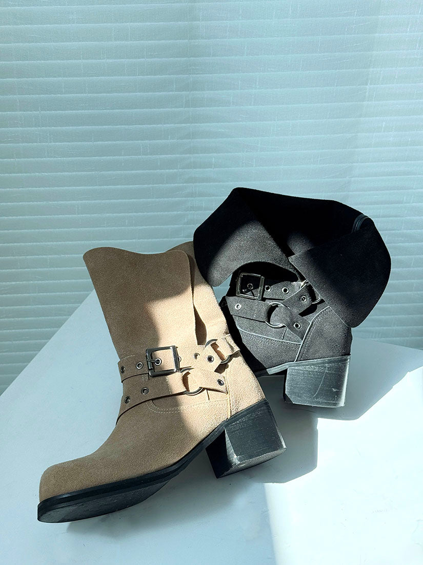 Leather Folded Suede Ankle Boots(2 Colours)