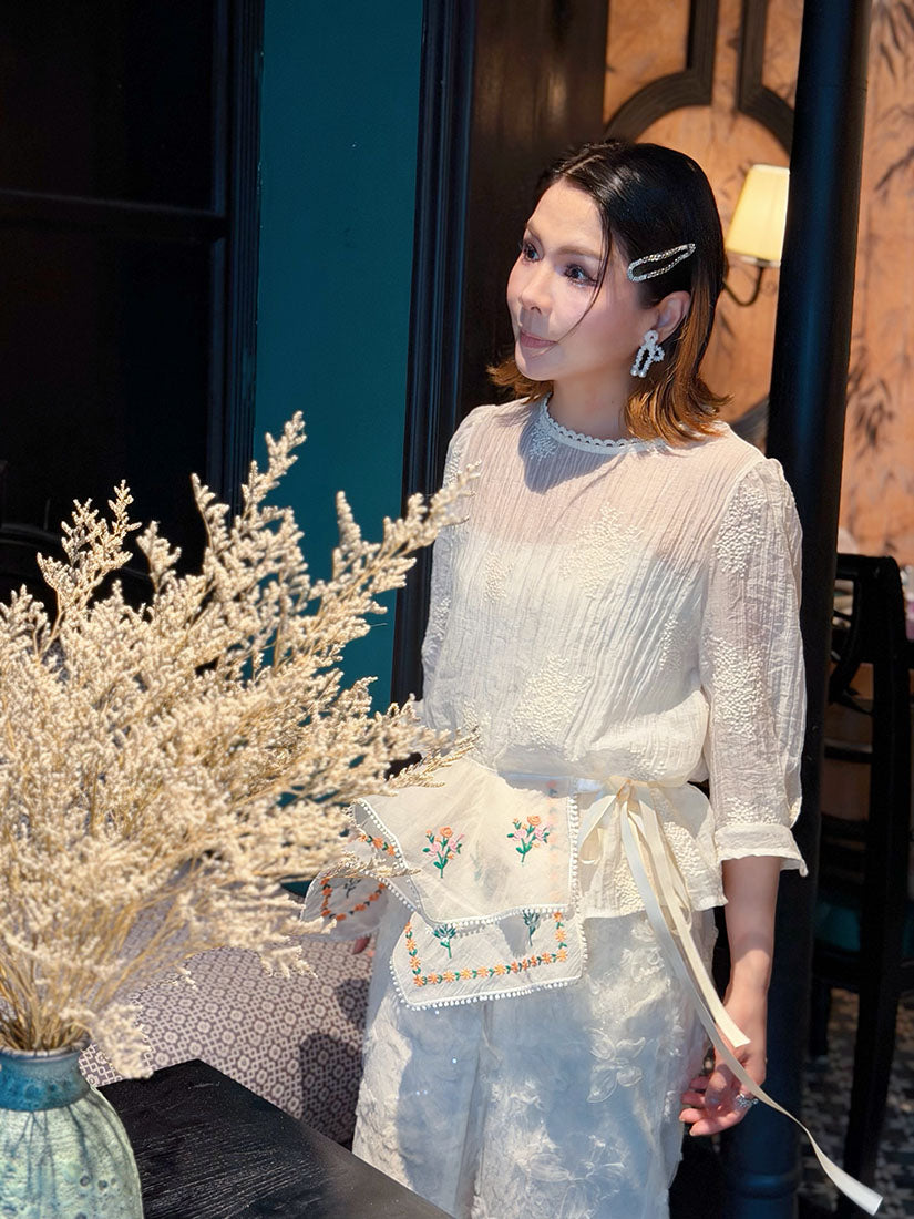 Semi-Sheer Embroidered Wrinkle Top