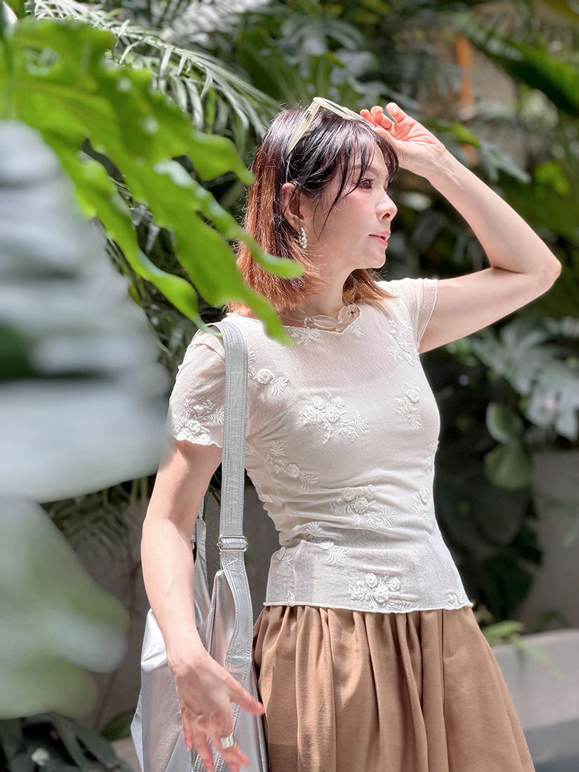 Lettuce Edge Floral Mesh Top (2 Colours)