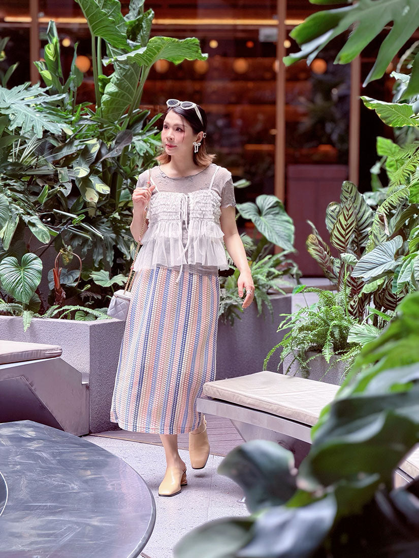 Bubble Striped Straight Skirt (2 Colours)