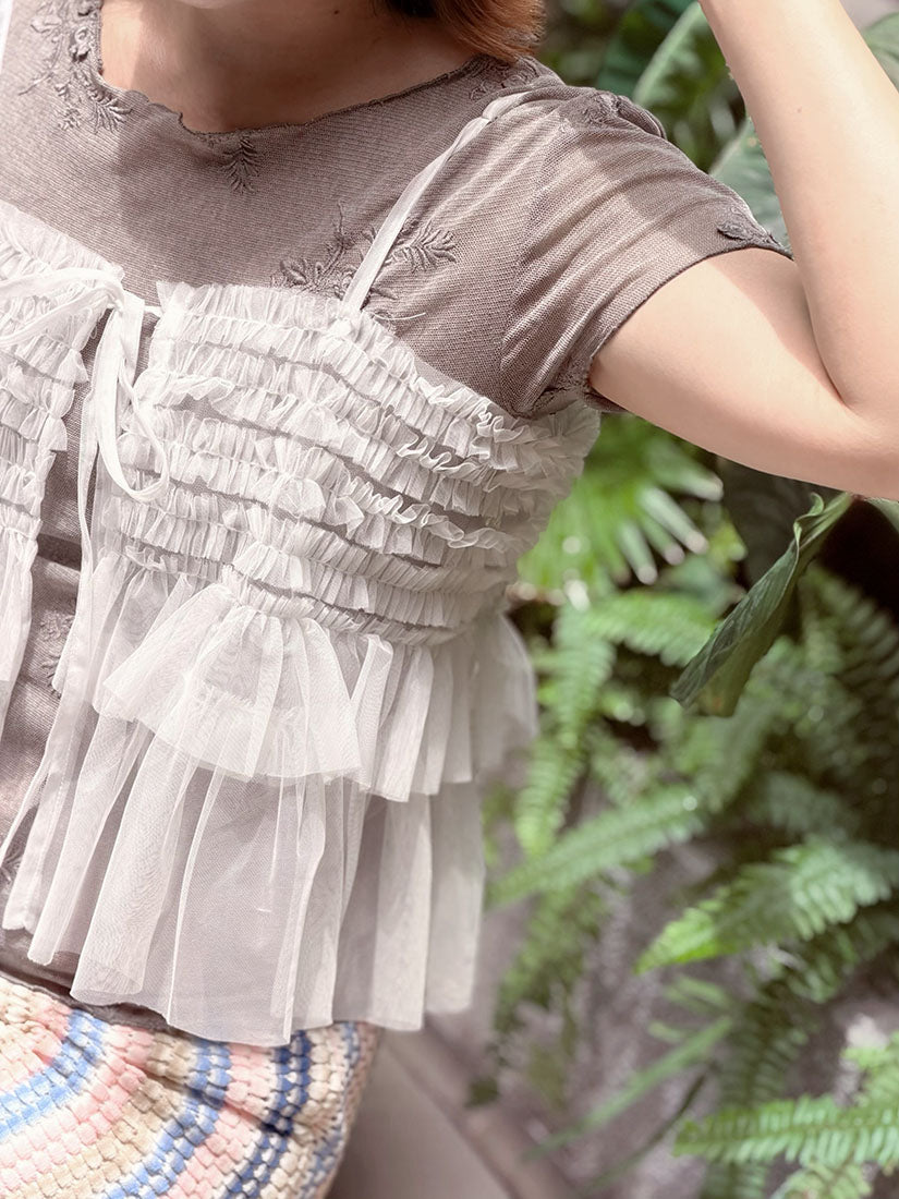 Lettuce Edge Floral Mesh Top (2 Colours)