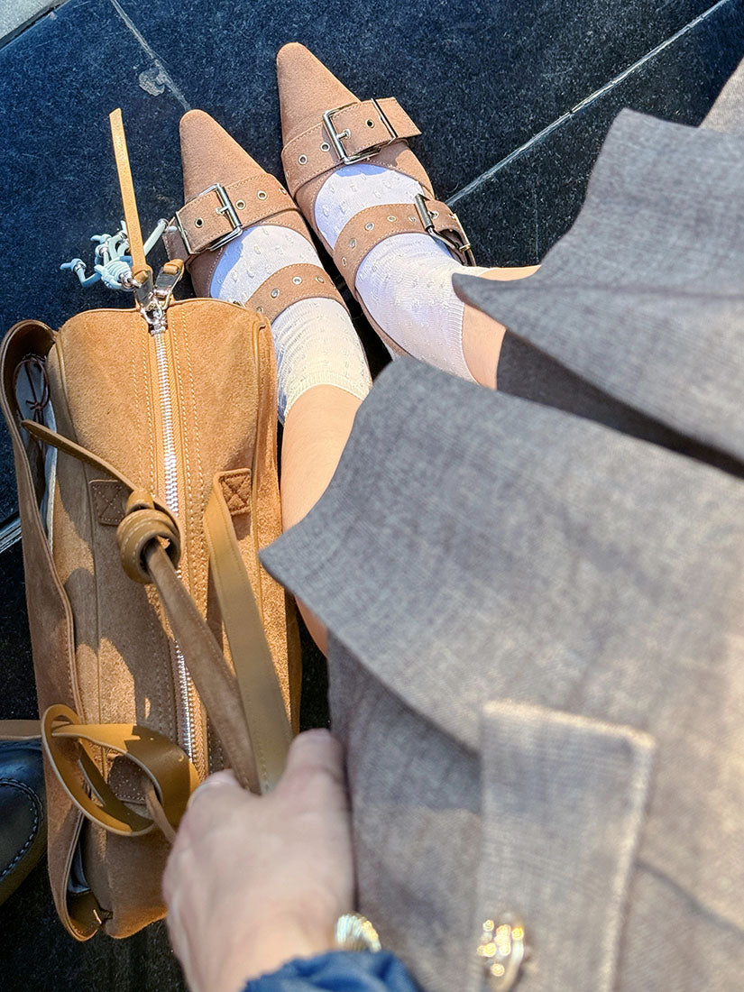 Buckle Suede Point Toe Mules (2 Colours)